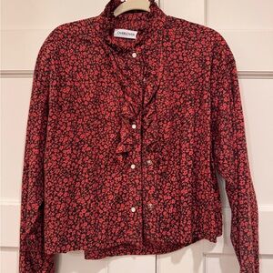 Overover Red and Black Floral Women's Blouse